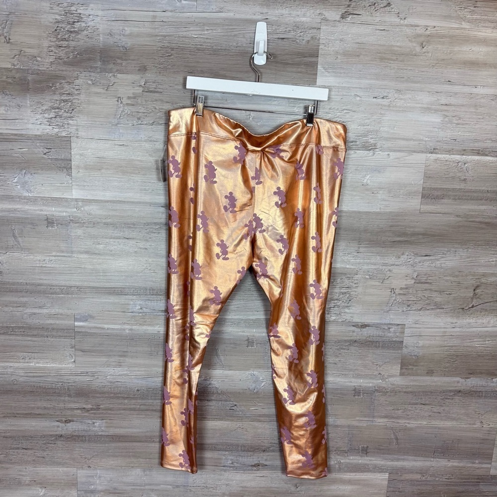 Disney Shimmering Gold Leggings with Purple Mickey Design